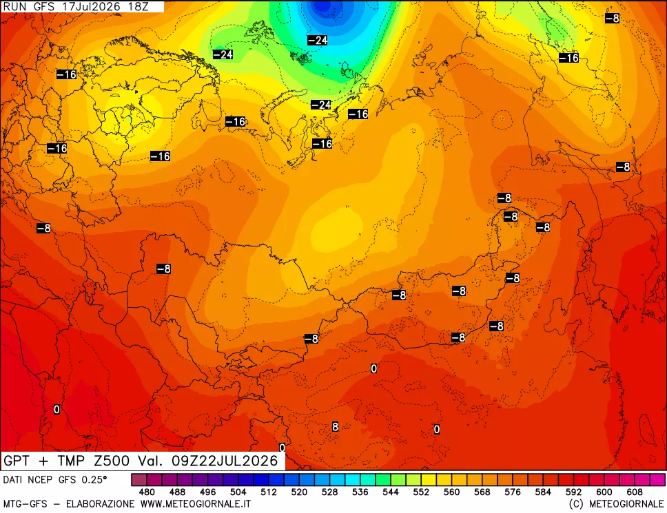 mappa 500 hPa GPT + Temp