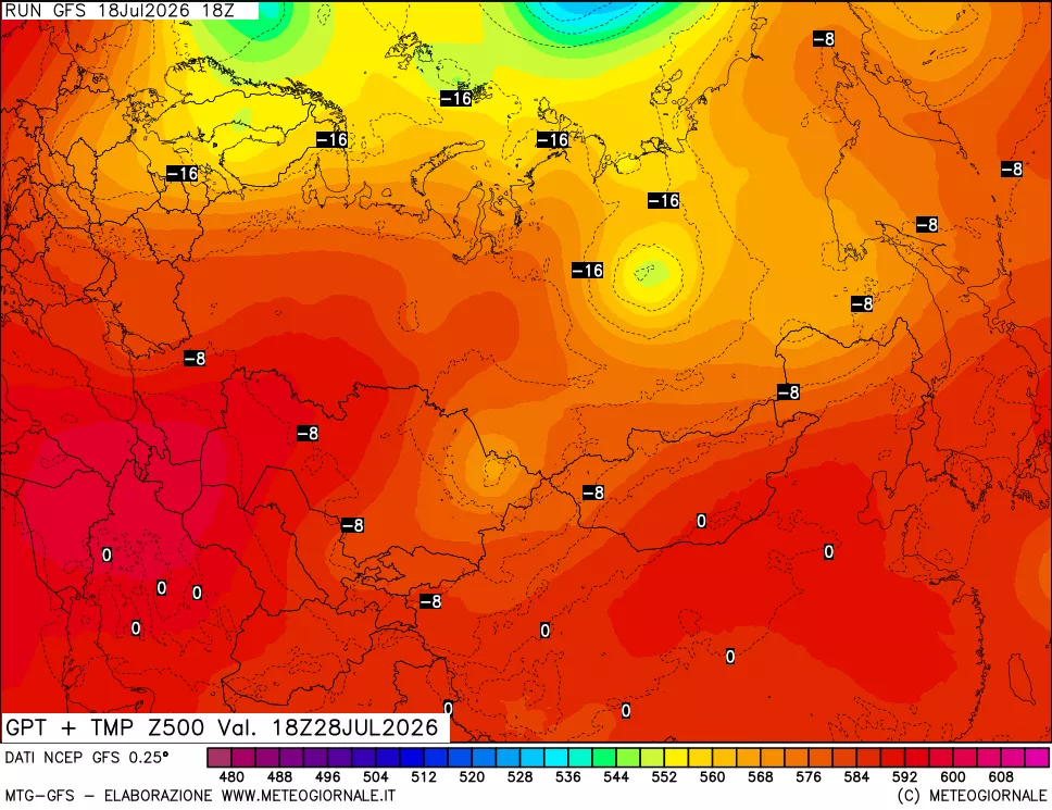 mappa 500 hPa GPT + Temp
