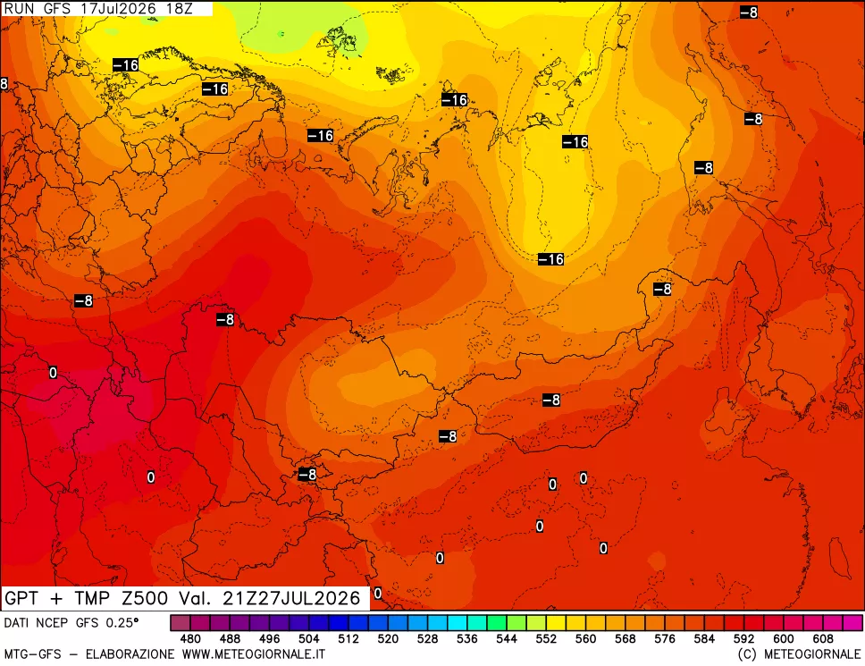 mappa 500 hPa GPT + Temp