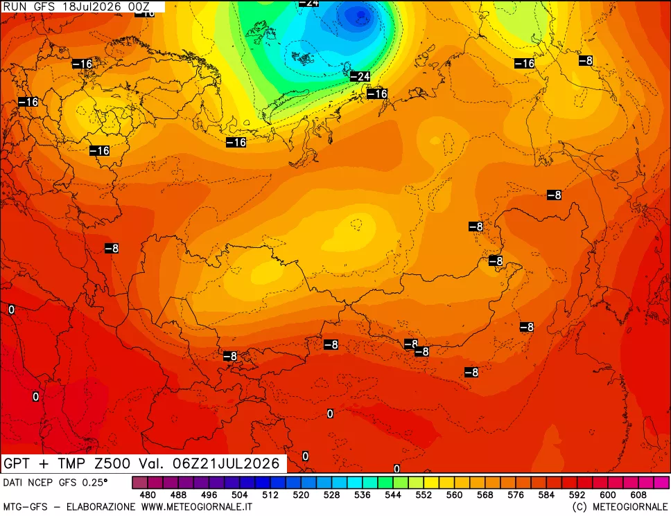 mappa 500 hPa GPT + Temp
