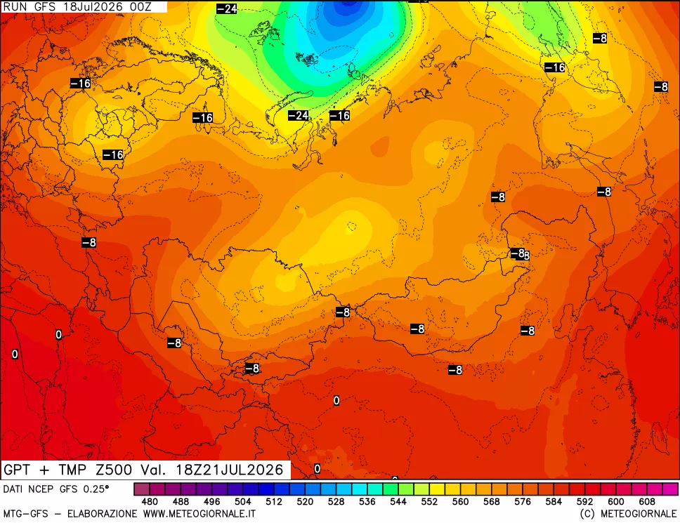 mappa 500 hPa GPT + Temp