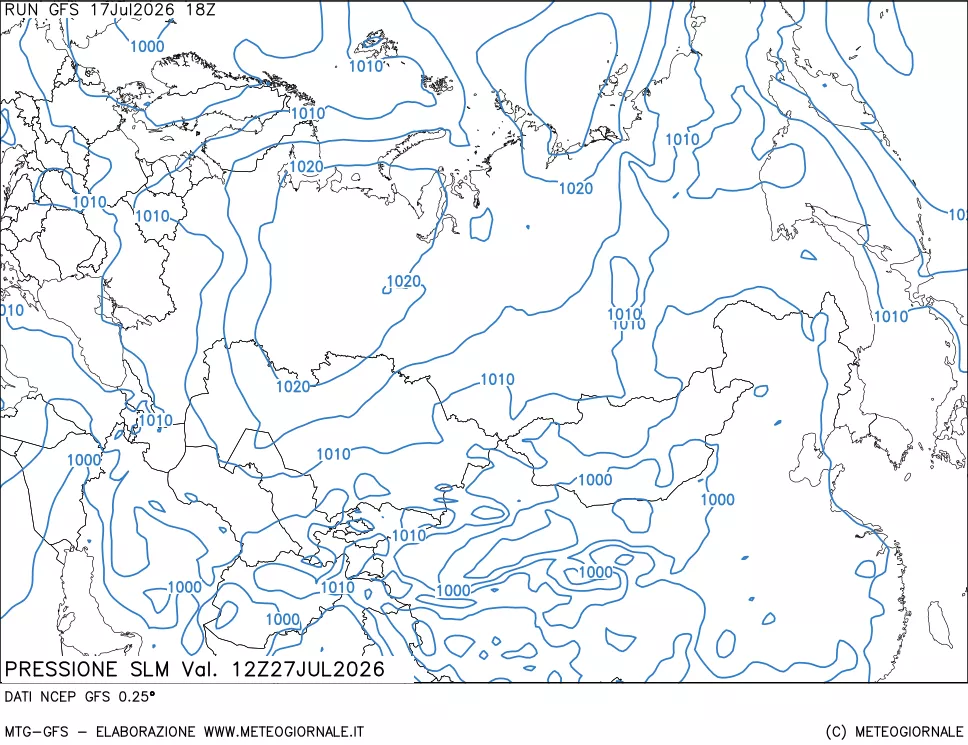 mappa Pressione sul livello del mare