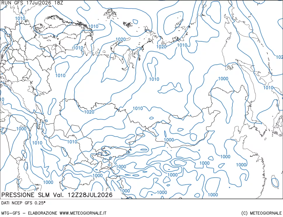 mappa Pressione sul livello del mare