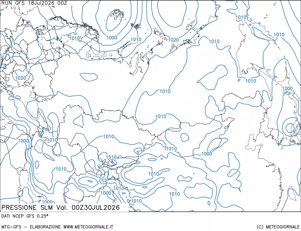 mappa Pressione sul livello del mare