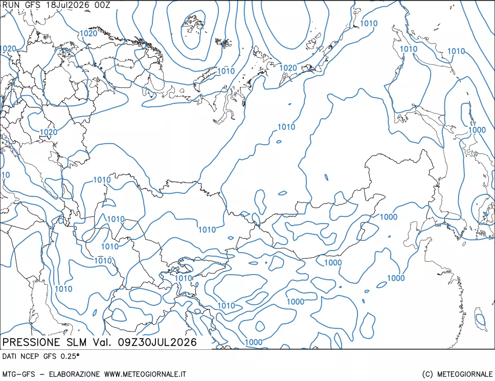 mappa Pressione sul livello del mare