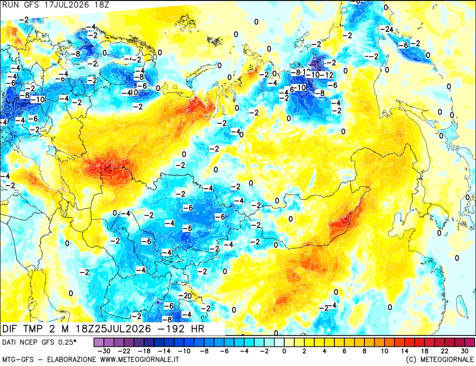 mappa Dif. Temp a 2 metri Valid - Init