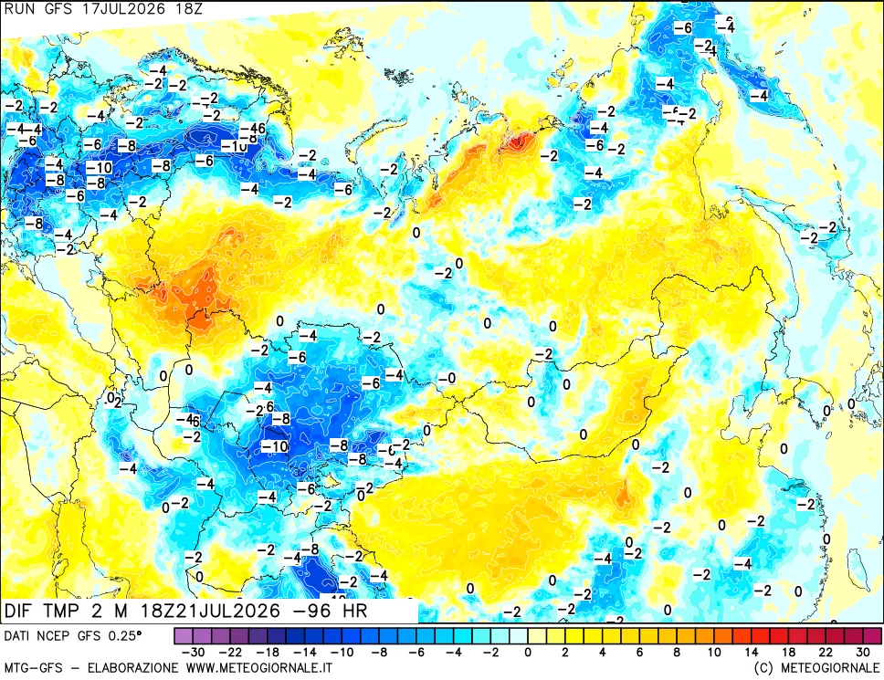 mappa Dif. Temp a 2 metri Valid - Init