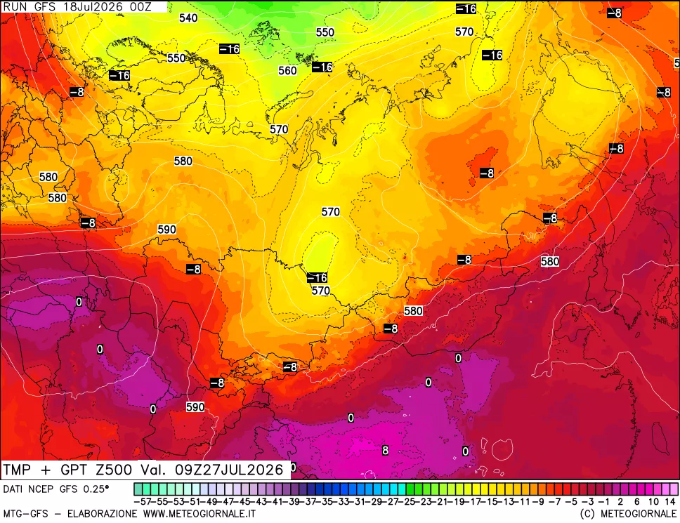 mappa 500 hPa Temp + GPT
