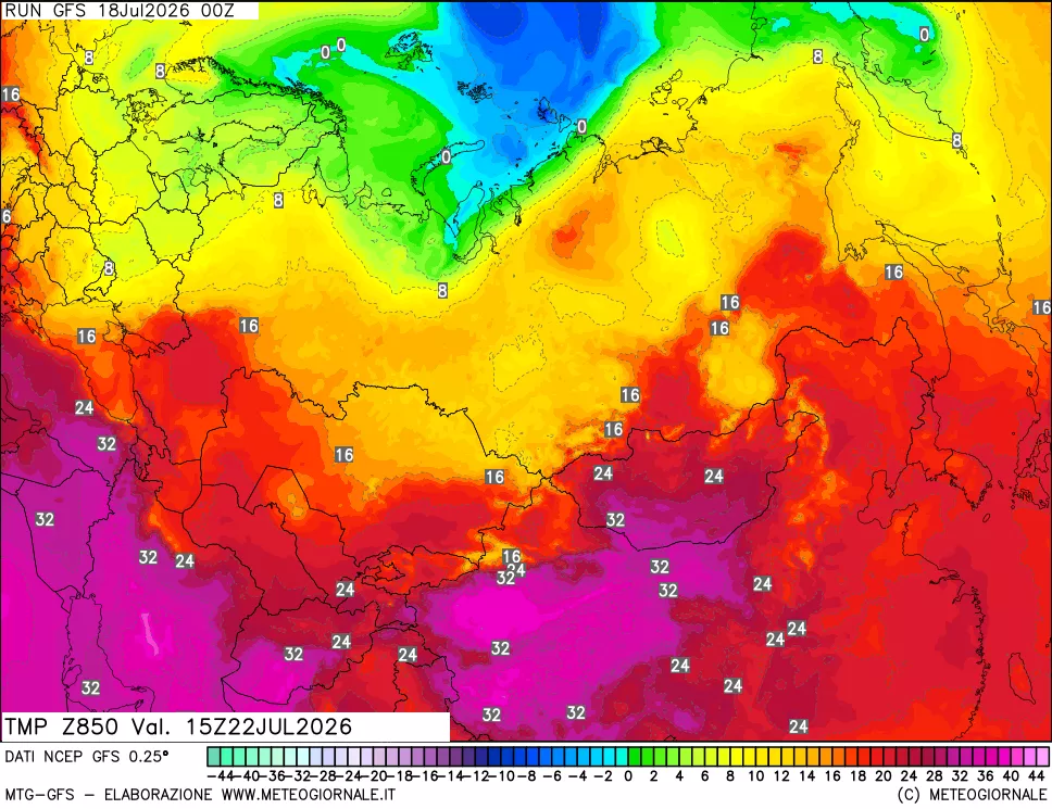 mappa 850 hPa Temp