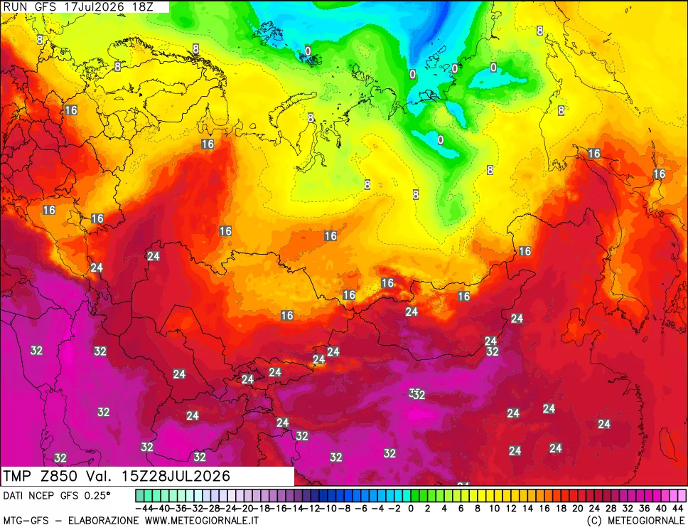 mappa 850 hPa Temp