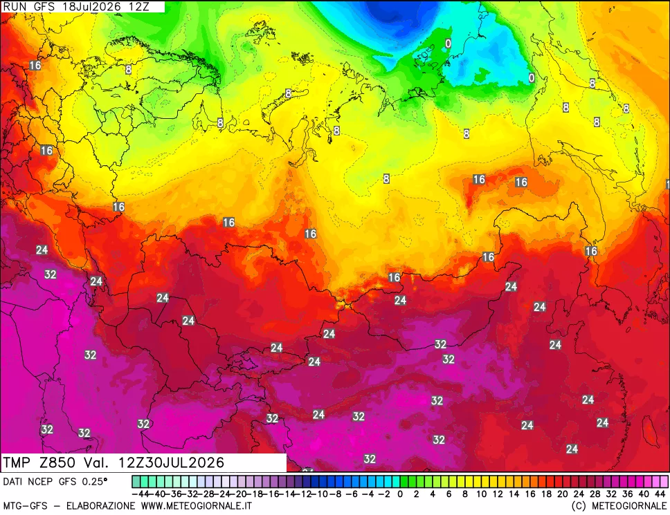 mappa 850 hPa Temp