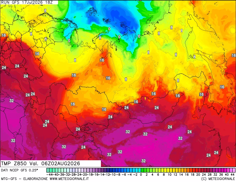 mappa 850 hPa Temp