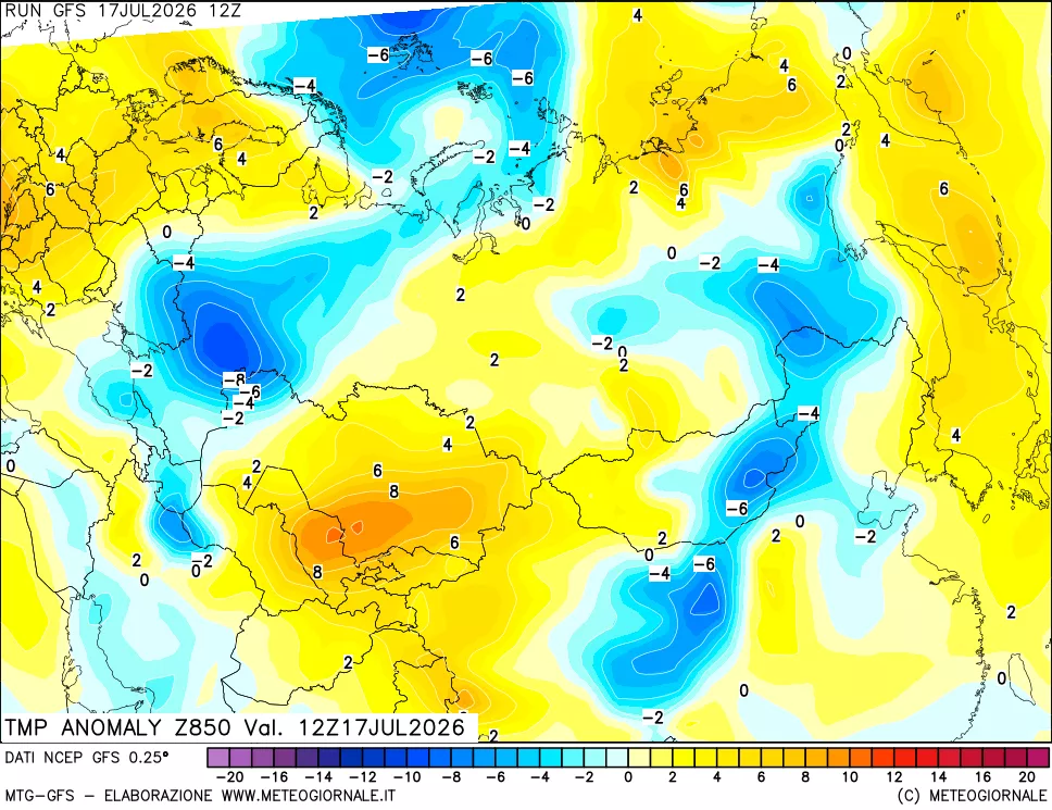 mappa 850 hPa Temp Anomaly vs Cli.No 1981-2010