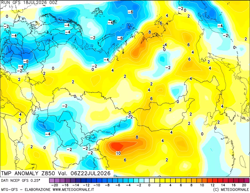 mappa 850 hPa Temp Anomaly vs Cli.No 1981-2010
