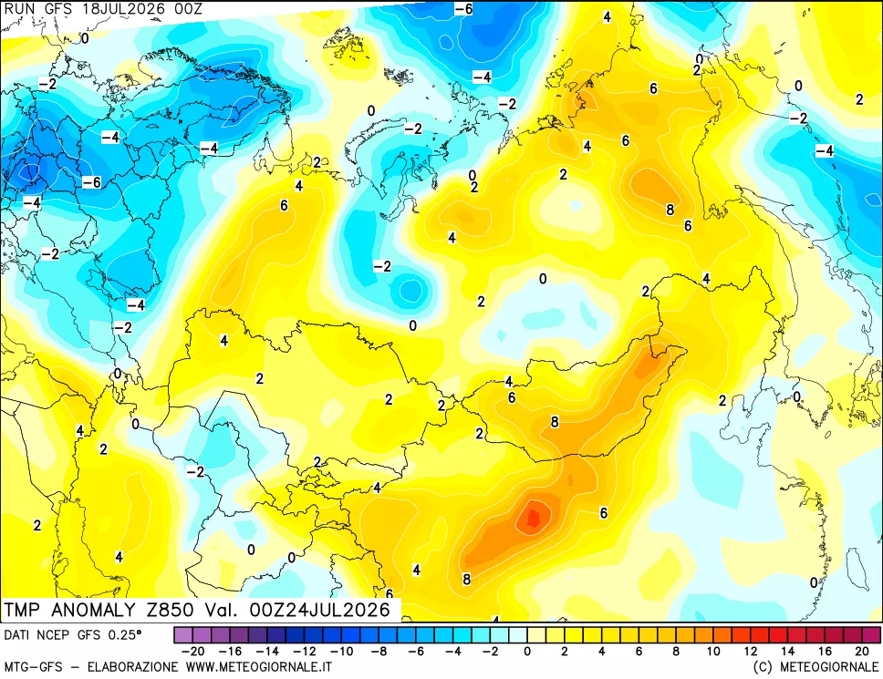 mappa 850 hPa Temp Anomaly vs Cli.No 1981-2010