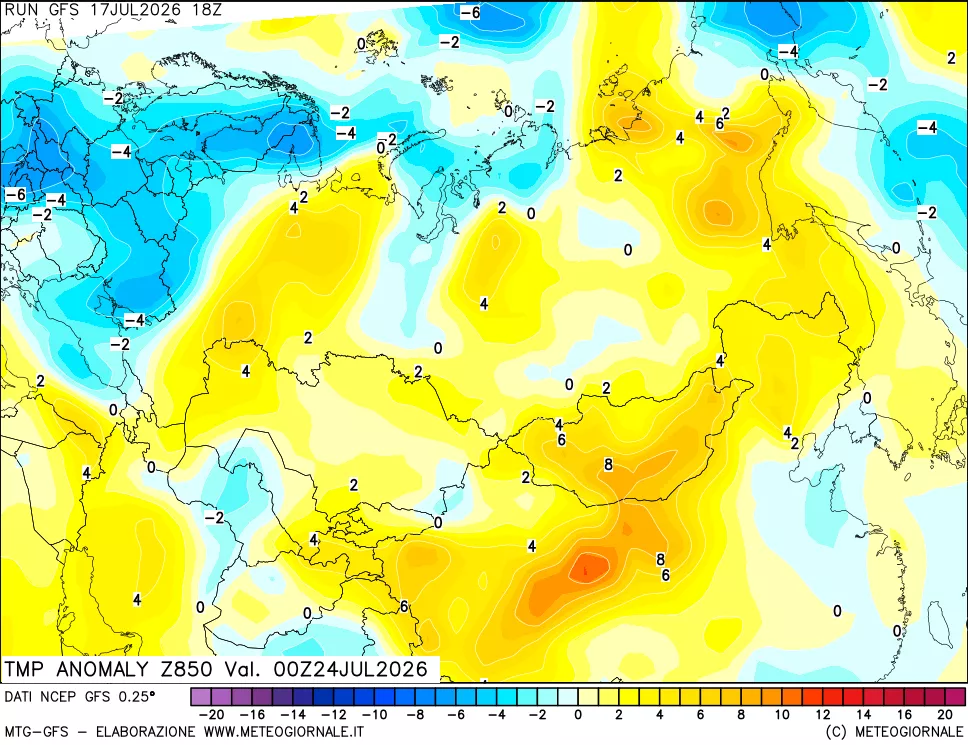 mappa 850 hPa Temp Anomaly vs Cli.No 1981-2010