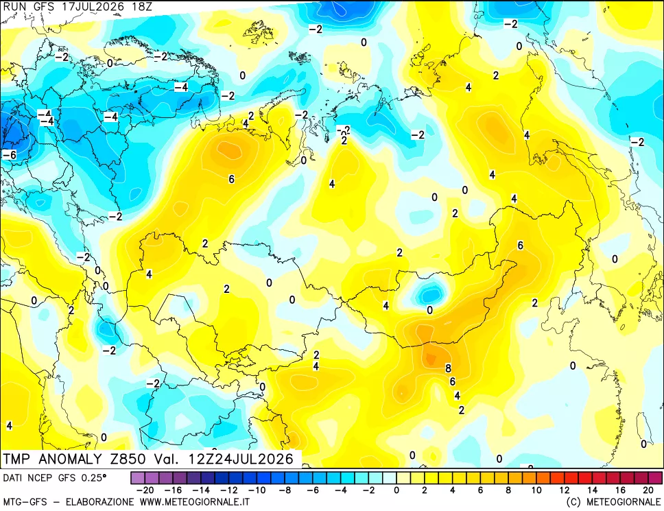 mappa 850 hPa Temp Anomaly vs Cli.No 1981-2010