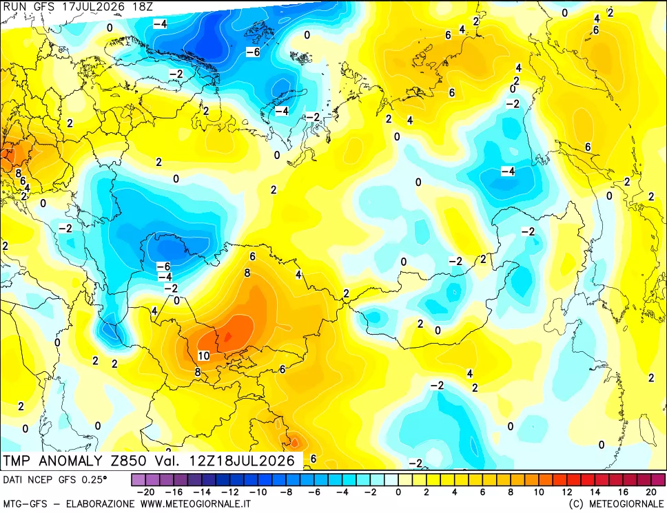 mappa 850 hPa Temp Anomaly vs Cli.No 1981-2010