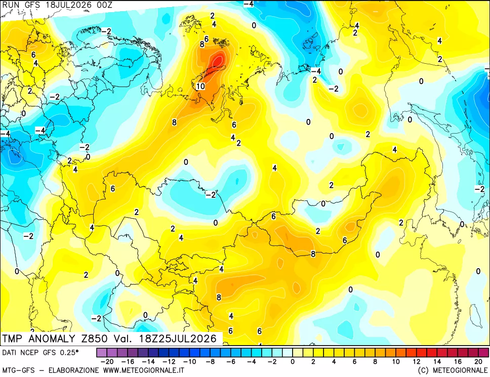 mappa 850 hPa Temp Anomaly vs Cli.No 1981-2010