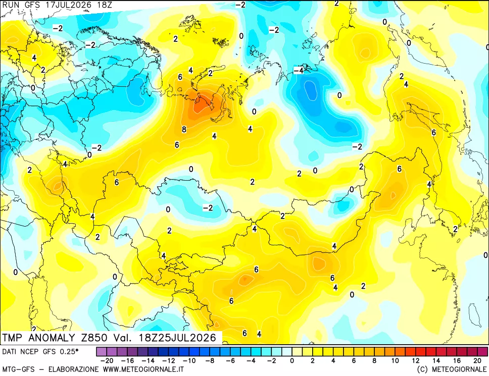 mappa 850 hPa Temp Anomaly vs Cli.No 1981-2010
