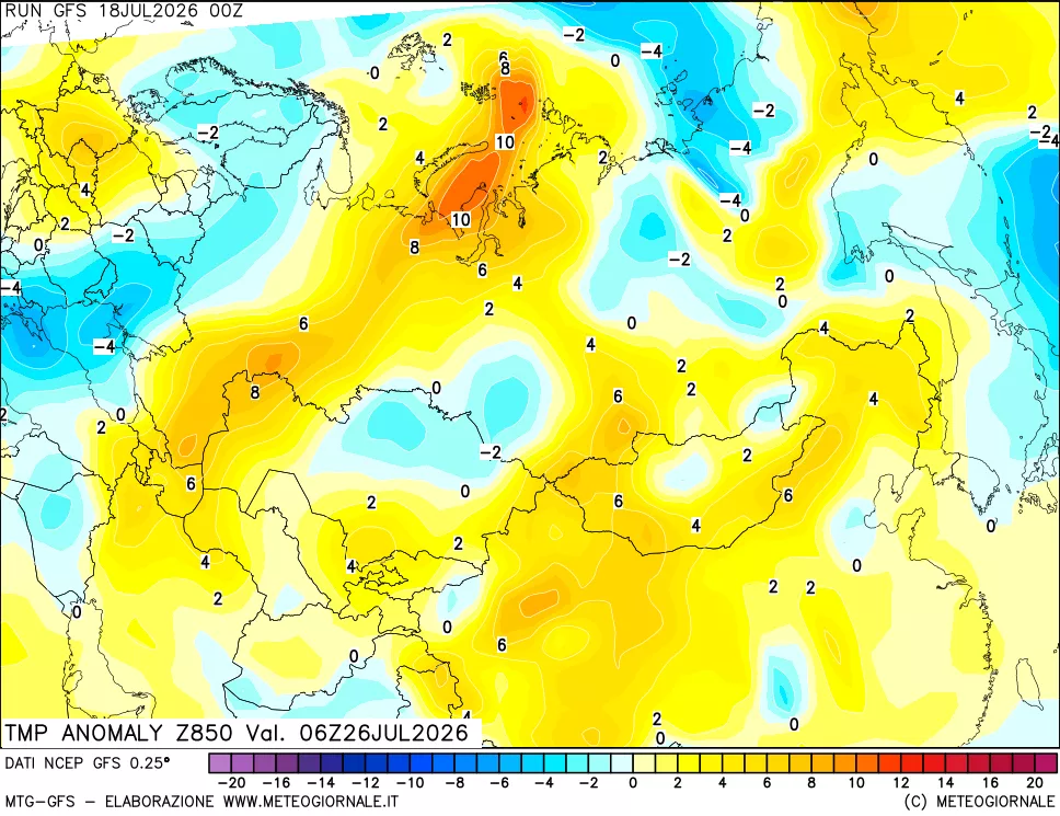 mappa 850 hPa Temp Anomaly vs Cli.No 1981-2010