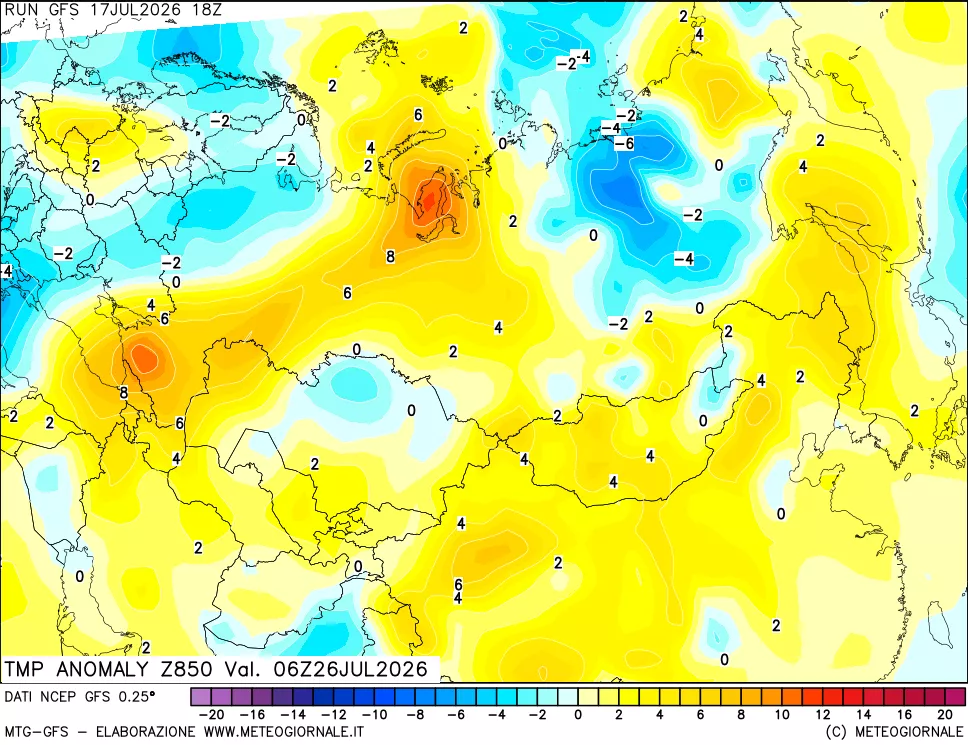 mappa 850 hPa Temp Anomaly vs Cli.No 1981-2010
