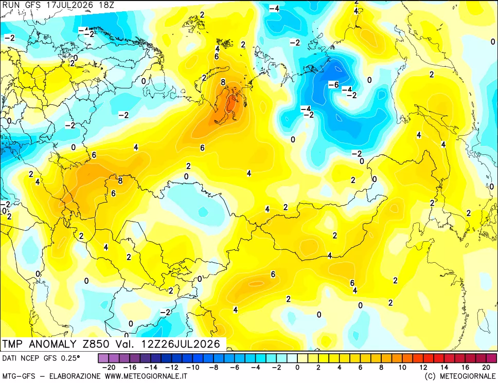 mappa 850 hPa Temp Anomaly vs Cli.No 1981-2010