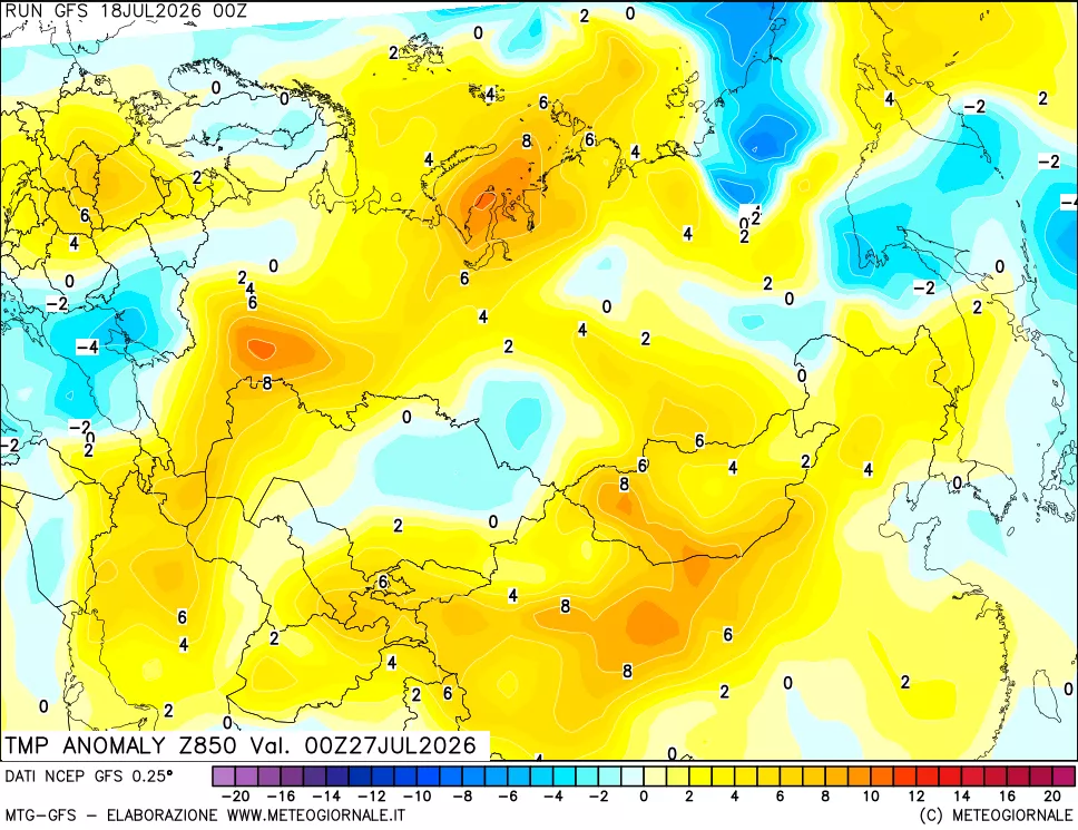 mappa 850 hPa Temp Anomaly vs Cli.No 1981-2010