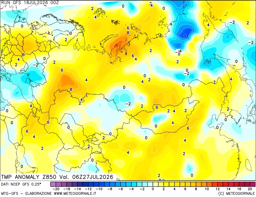 mappa 850 hPa Temp Anomaly vs Cli.No 1981-2010