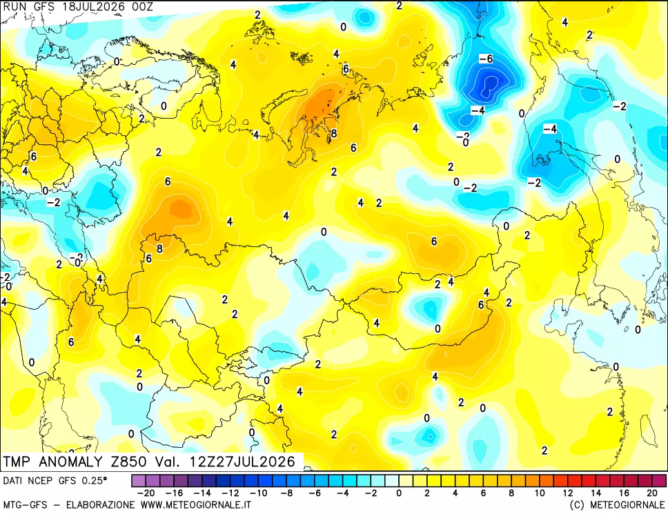 mappa 850 hPa Temp Anomaly vs Cli.No 1981-2010
