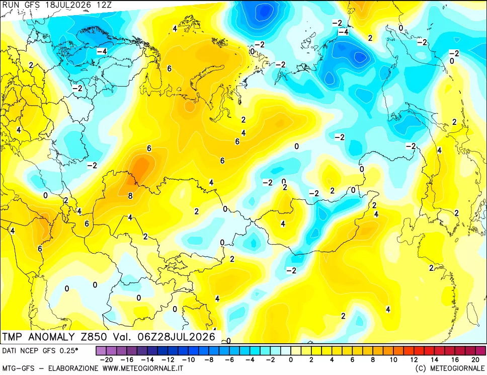 mappa 850 hPa Temp Anomaly vs Cli.No 1981-2010