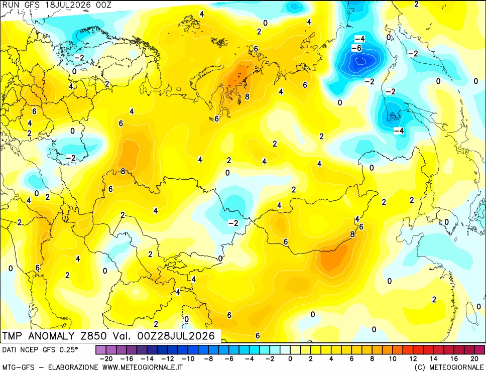 mappa 850 hPa Temp Anomaly vs Cli.No 1981-2010