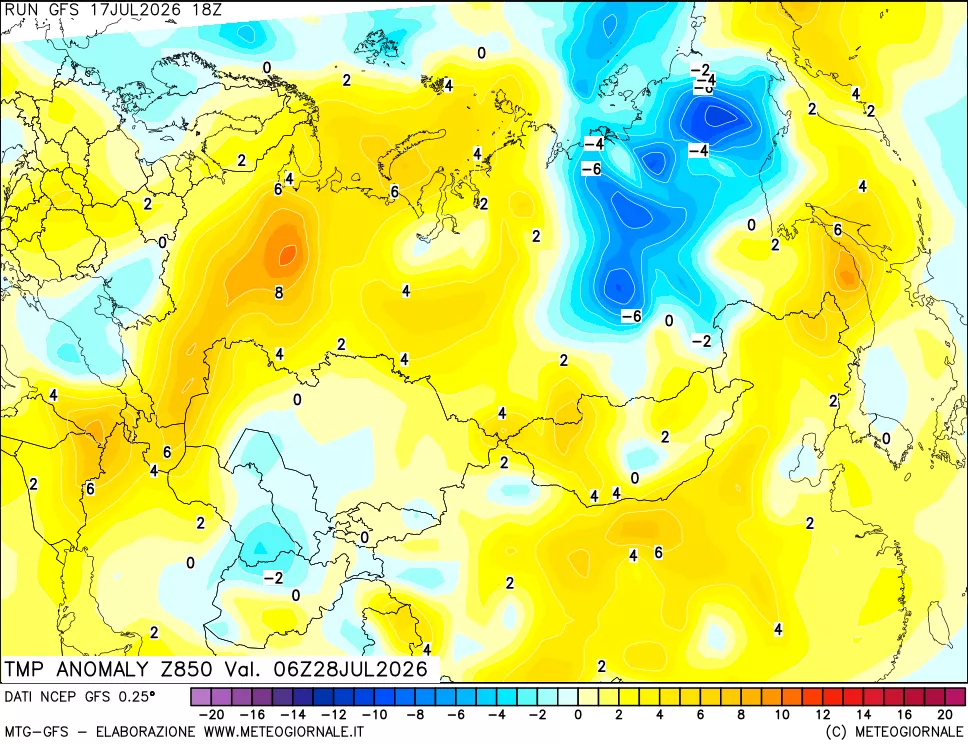 mappa 850 hPa Temp Anomaly vs Cli.No 1981-2010