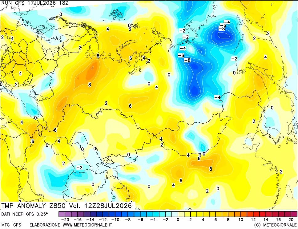 mappa 850 hPa Temp Anomaly vs Cli.No 1981-2010