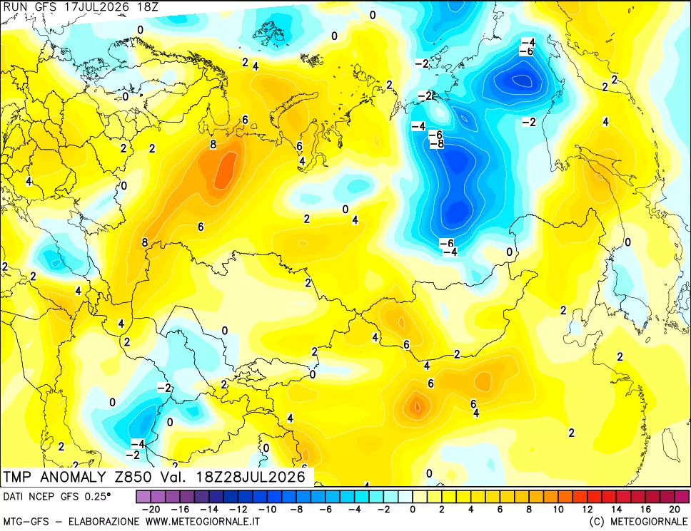 mappa 850 hPa Temp Anomaly vs Cli.No 1981-2010