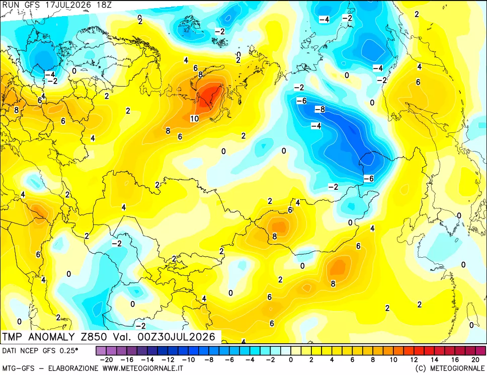 mappa 850 hPa Temp Anomaly vs Cli.No 1981-2010