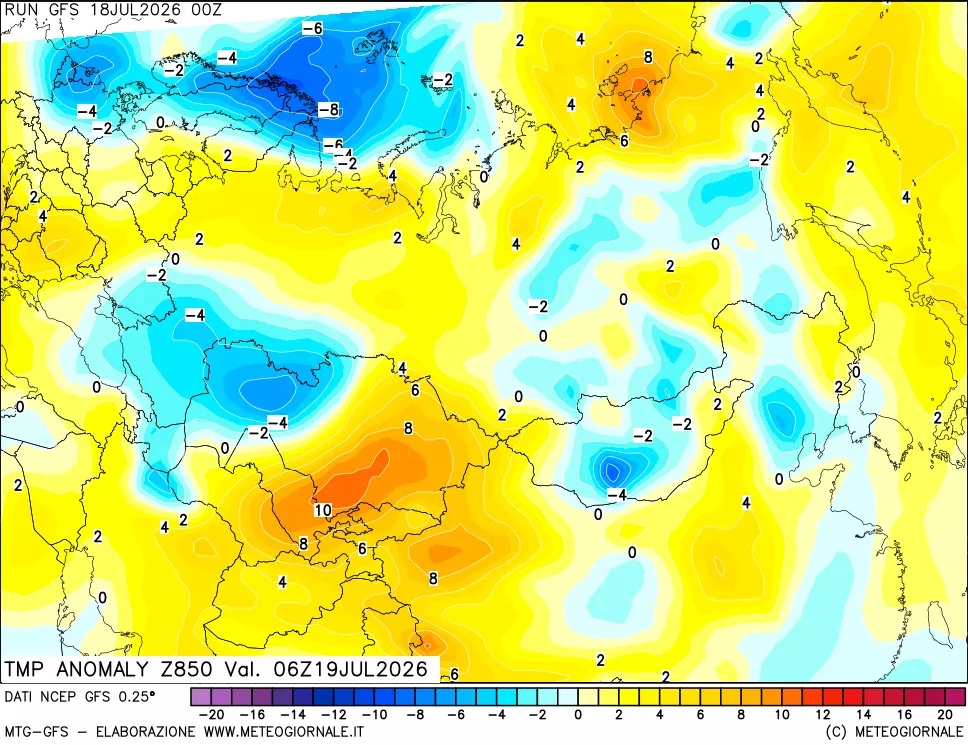 mappa 850 hPa Temp Anomaly vs Cli.No 1981-2010