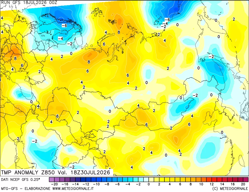 mappa 850 hPa Temp Anomaly vs Cli.No 1981-2010
