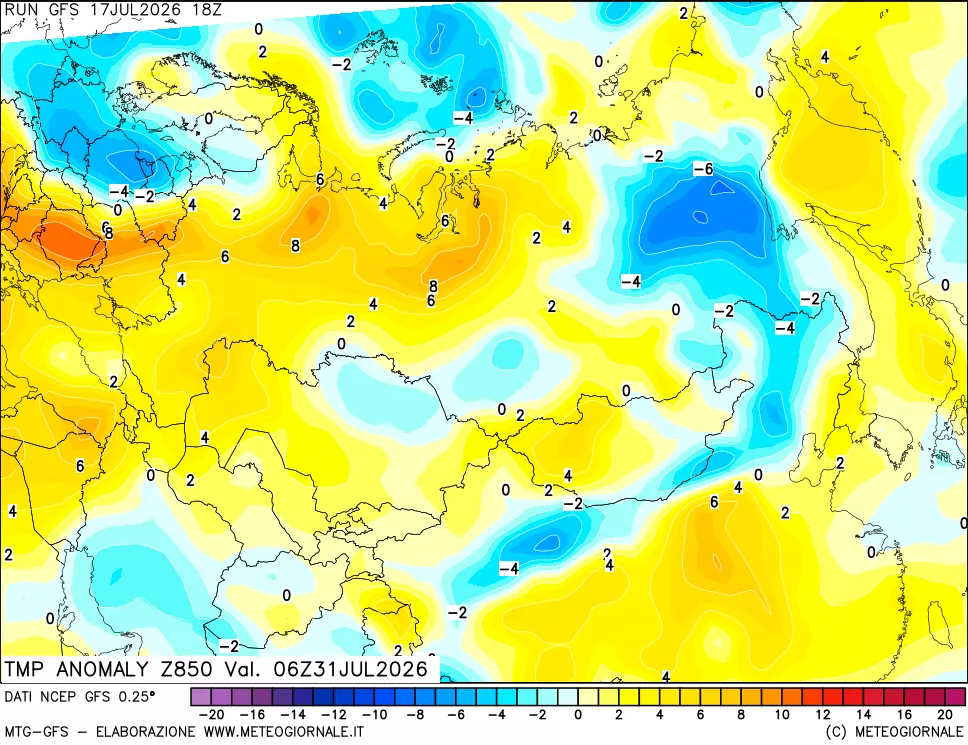 mappa 850 hPa Temp Anomaly vs Cli.No 1981-2010
