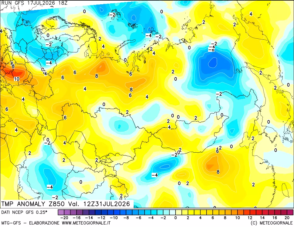 mappa 850 hPa Temp Anomaly vs Cli.No 1981-2010