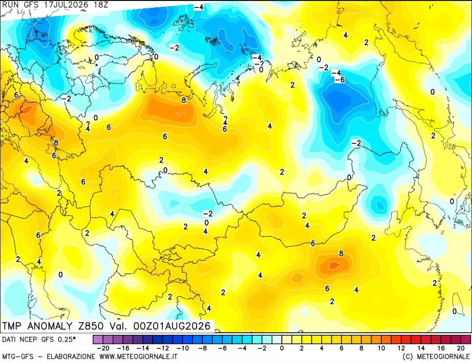 mappa 850 hPa Temp Anomaly vs Cli.No 1981-2010