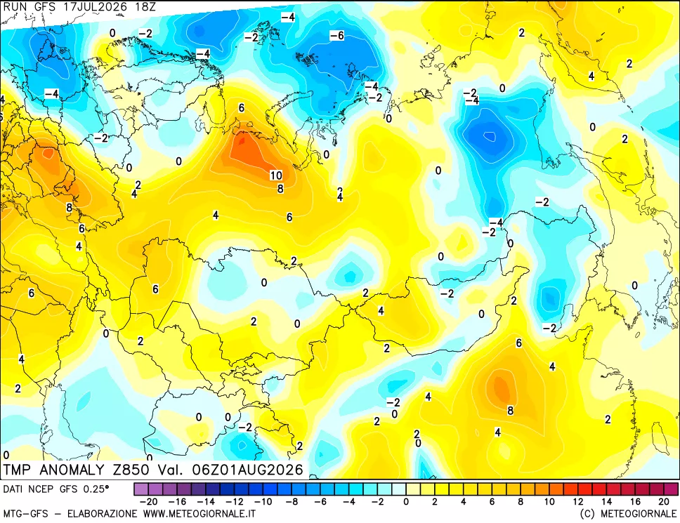 mappa 850 hPa Temp Anomaly vs Cli.No 1981-2010