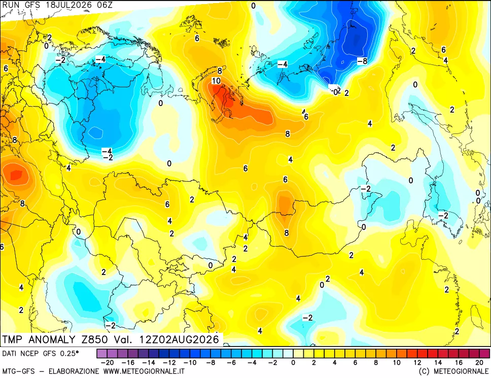 mappa 850 hPa Temp Anomaly vs Cli.No 1981-2010