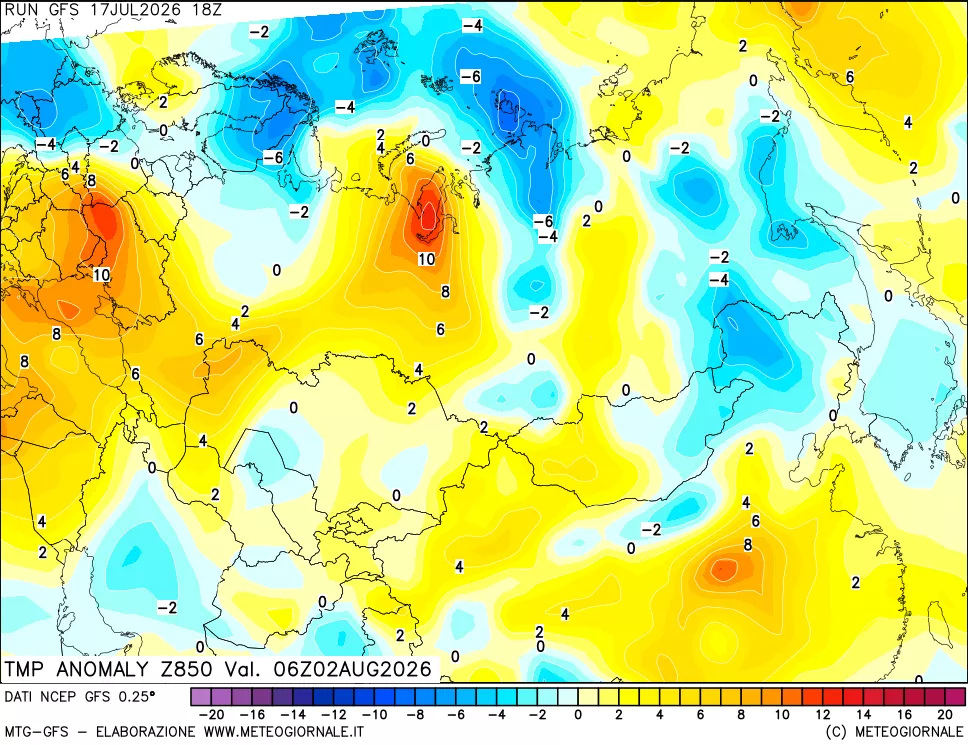 mappa 850 hPa Temp Anomaly vs Cli.No 1981-2010