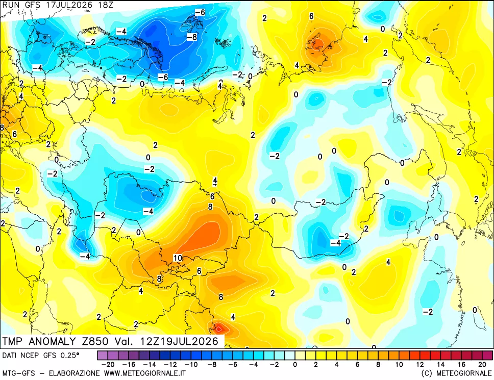 mappa 850 hPa Temp Anomaly vs Cli.No 1981-2010