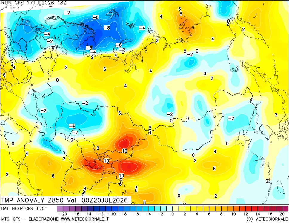 mappa 850 hPa Temp Anomaly vs Cli.No 1981-2010