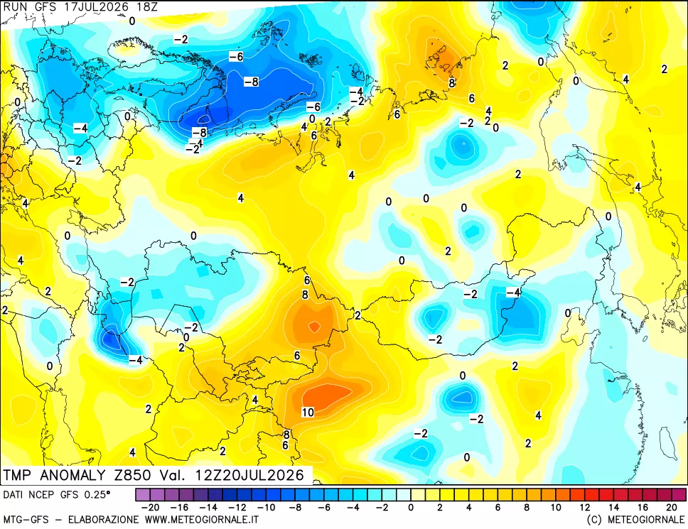 mappa 850 hPa Temp Anomaly vs Cli.No 1981-2010
