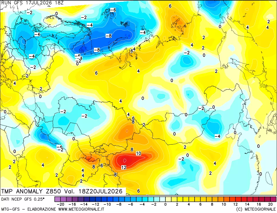 mappa 850 hPa Temp Anomaly vs Cli.No 1981-2010