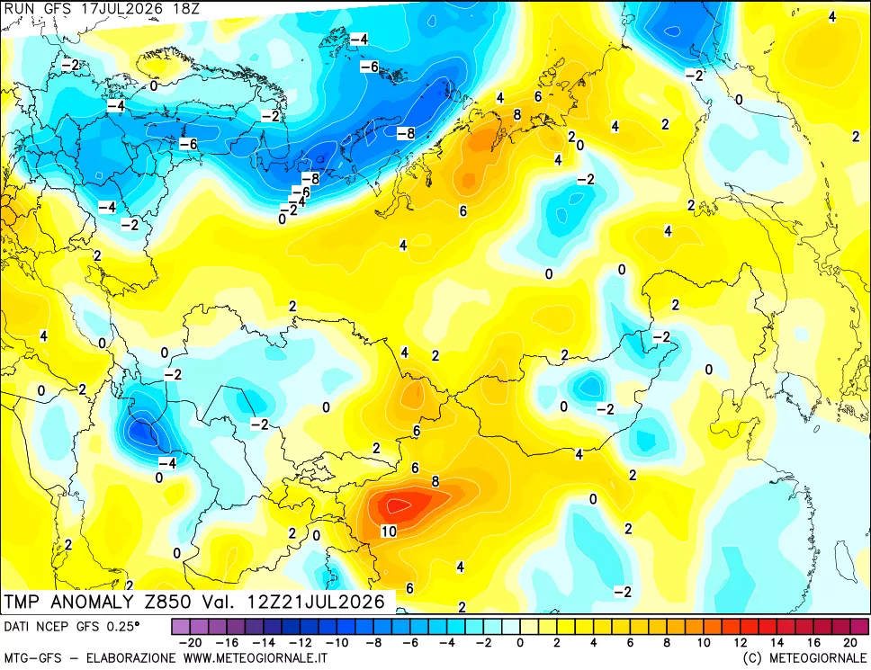 mappa 850 hPa Temp Anomaly vs Cli.No 1981-2010