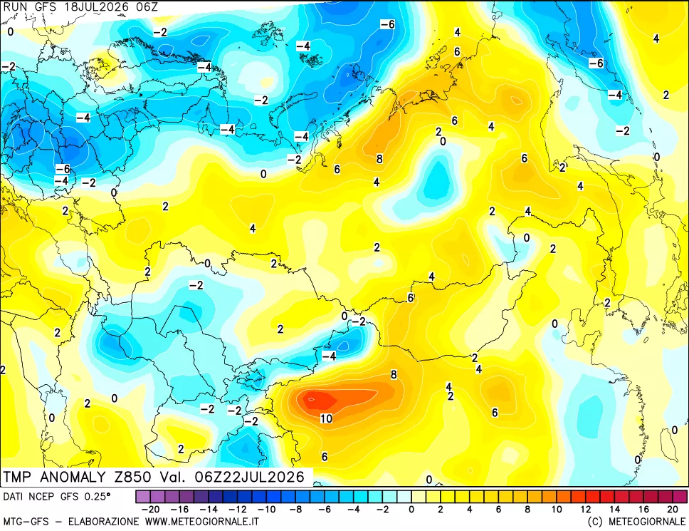 mappa 850 hPa Temp Anomaly vs Cli.No 1981-2010